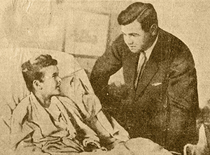 Archival newspaper image of Babe Ruth visiting Little Johnny Sylvester’s bedside on October 11, 1926. Grey Flannel Auctions image.